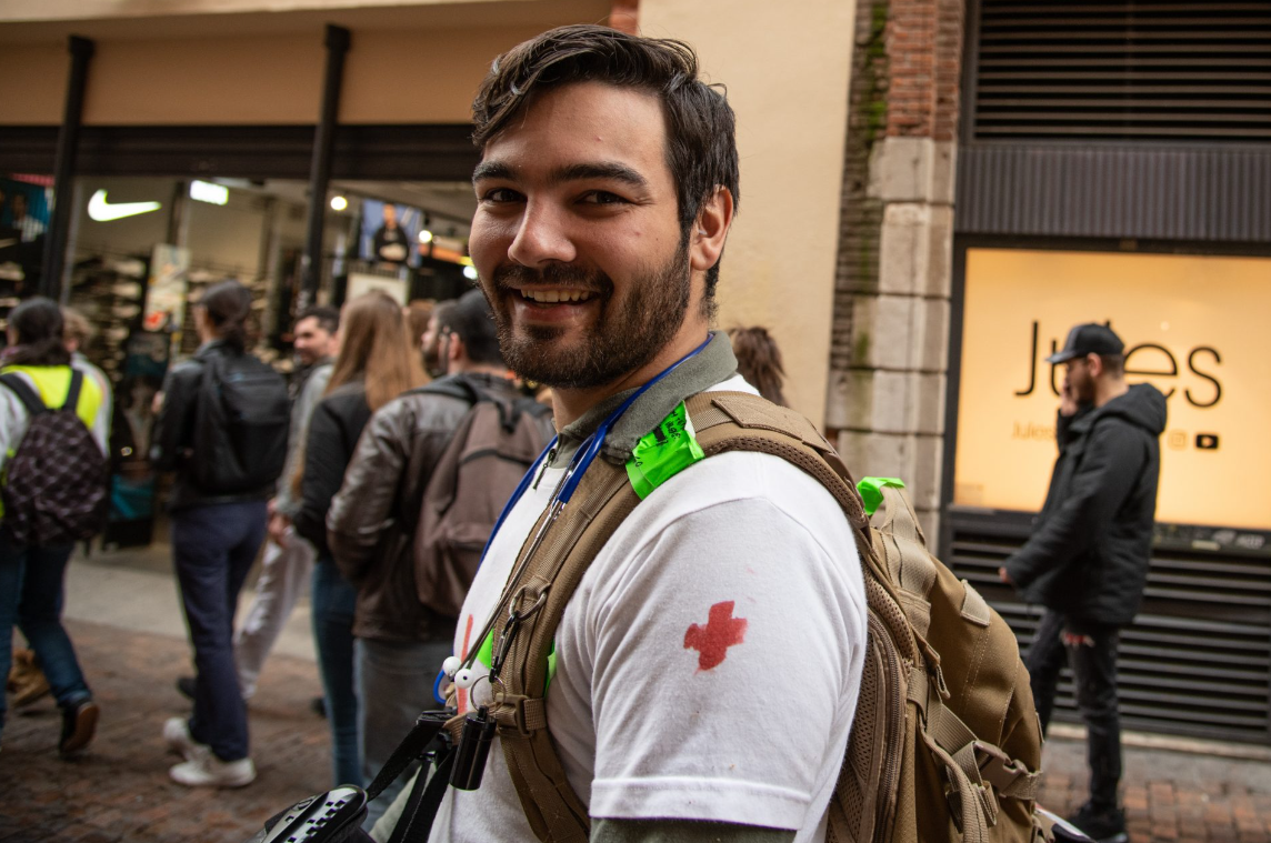 Ex-soldier and volunteer demo medic. Toulouse, 1st February 2020