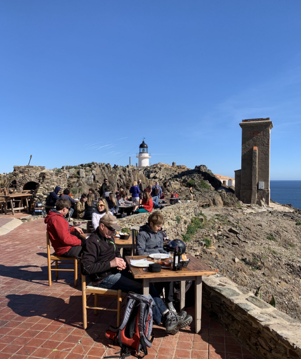Ramblers taking a load off at Cap de Creus Restaurant